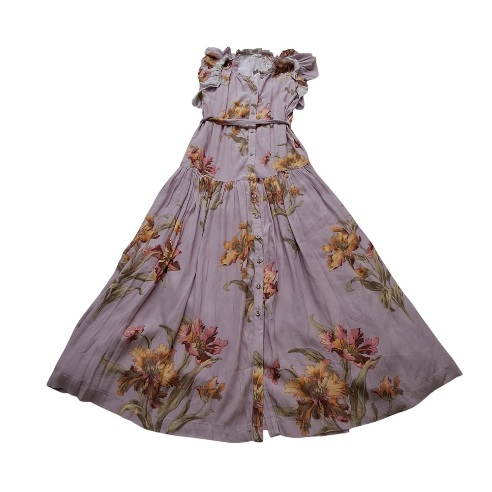 NWOT Sundance Dress Womens Small Petite Purple Floral Maxi Button Front Feminine